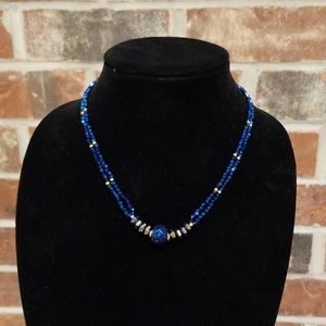 Bicone Swarovski Indigo Blue Necklace w/ Earrings